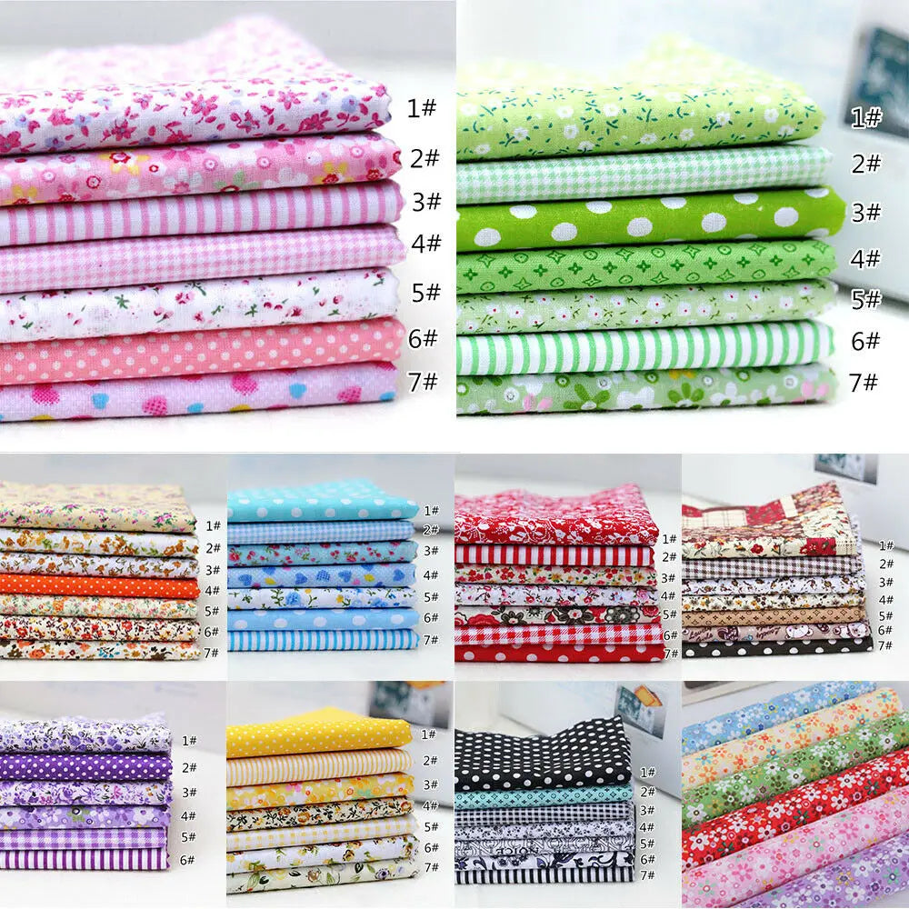 7Pcs/set 25x25cm Multicolor Cotton Assorted Pre Cut Fat Quarter Bundle