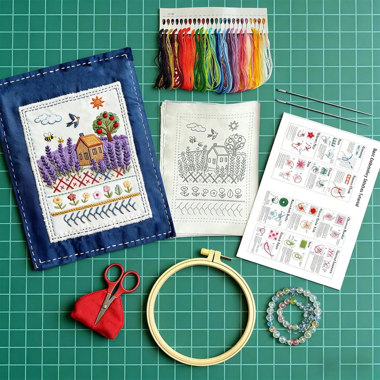 Embroidery Stitch Book for Beginners with sewing kit