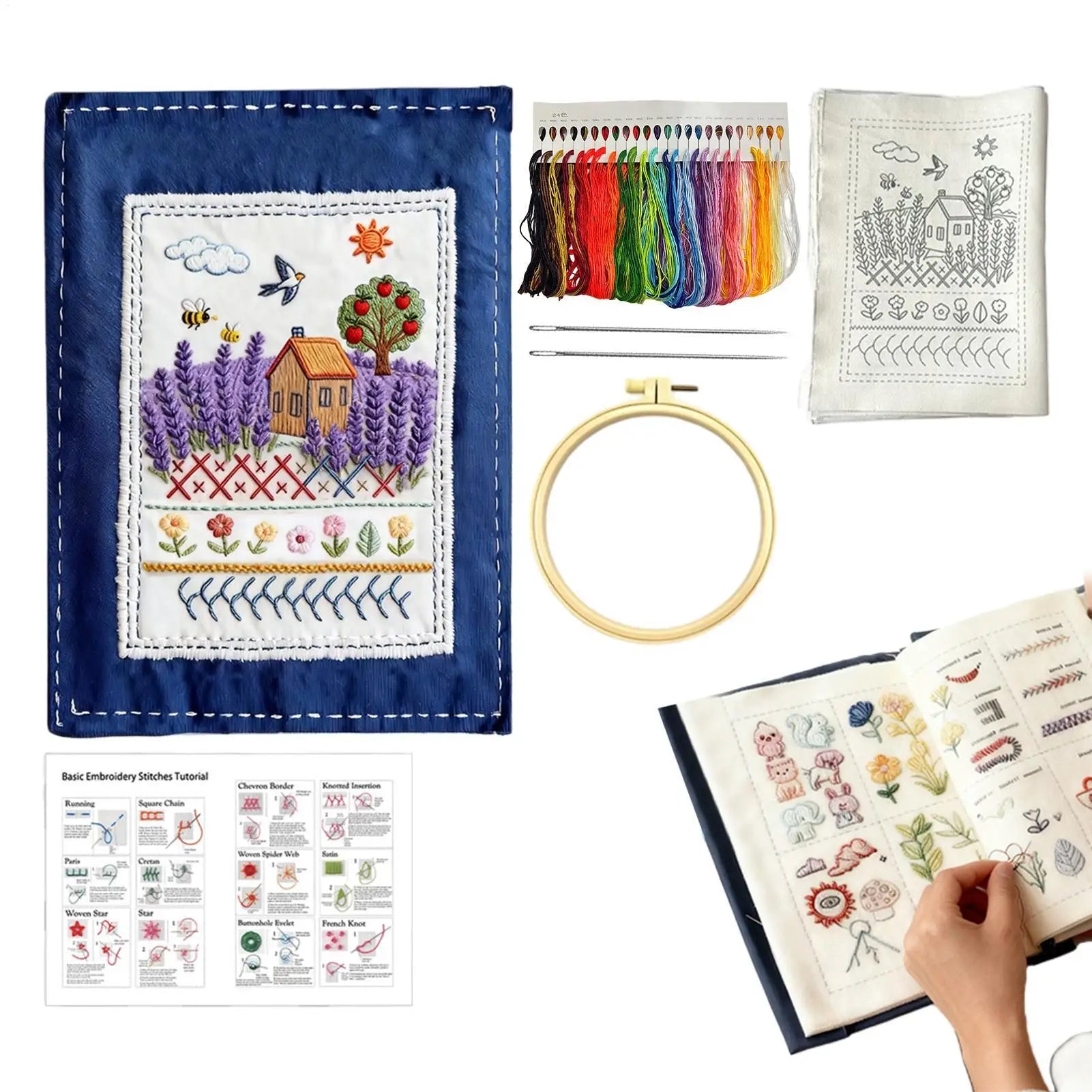 Embroidery Stitch Book for Beginners with sewing kit