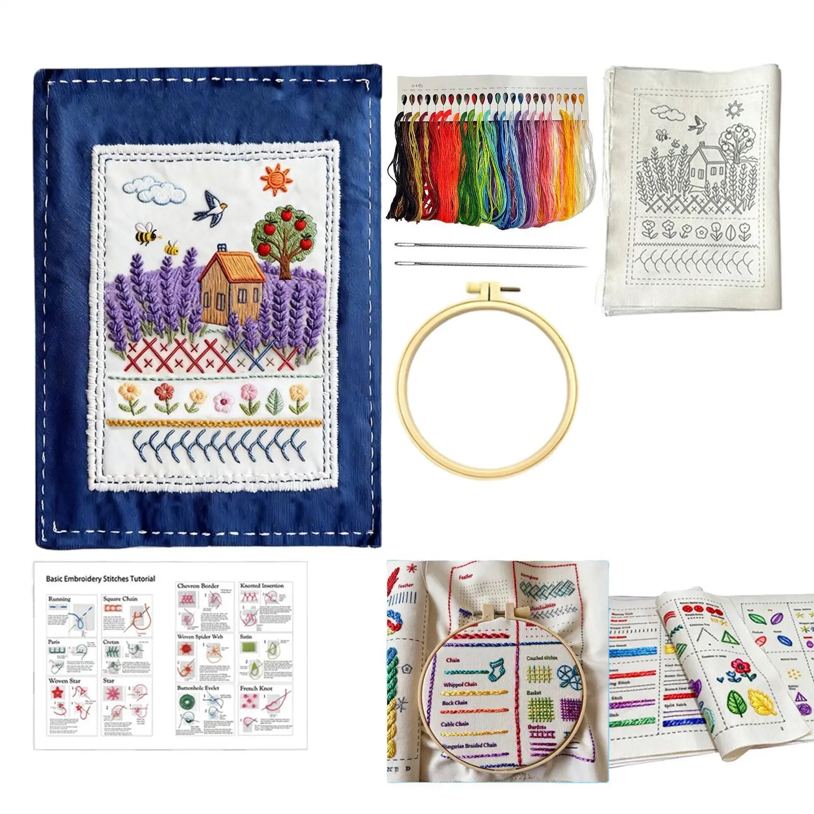 Embroidery Stitch Book for Beginners with sewing kit