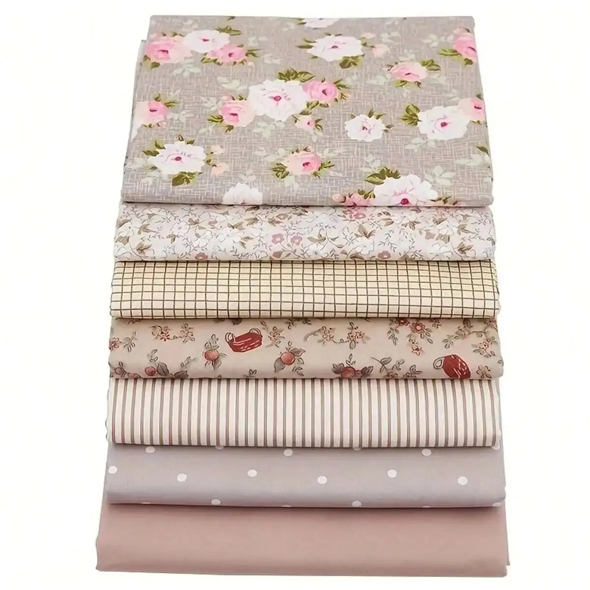 (25cm*20cm)7pcs Pink Floral Cotton Fabric Bundle