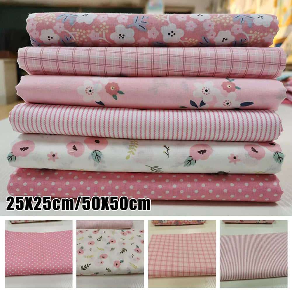 6pcs 25/50cm Floral Cotton Cloth Pre-Cut  Sewing Fabric
