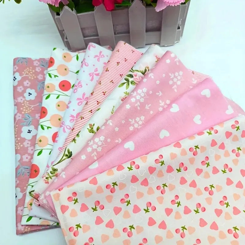 (25cm*20cm)8pcs Pink Floral Cotton Fabric Bundle