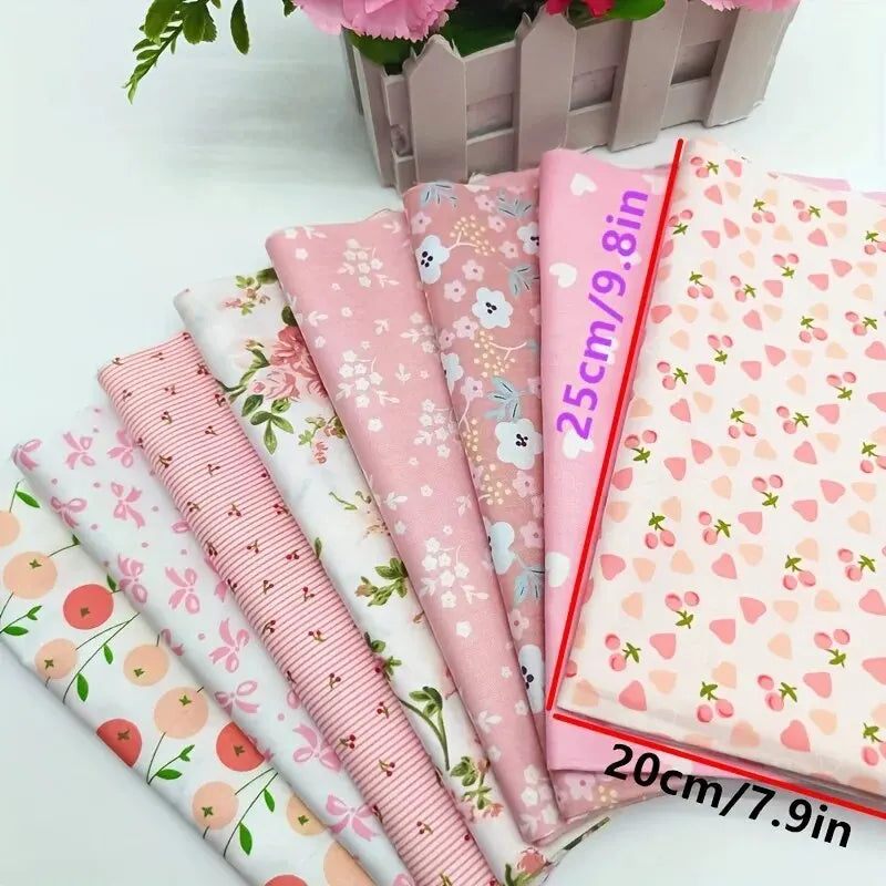 (25cm*20cm)8pcs Pink Floral Cotton Fabric Bundle