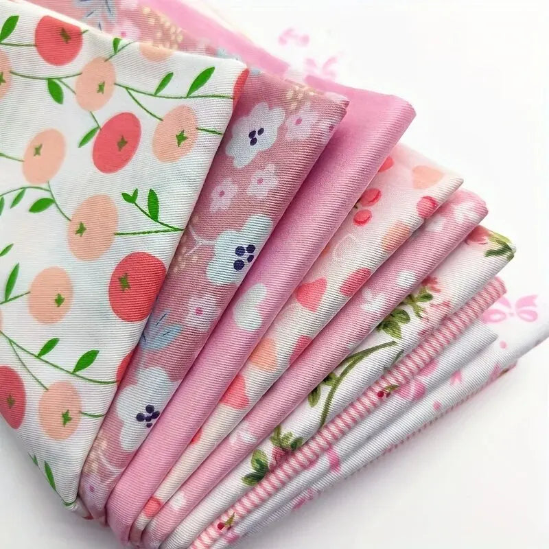 (25cm*20cm)8pcs Pink Floral Cotton Fabric Bundle