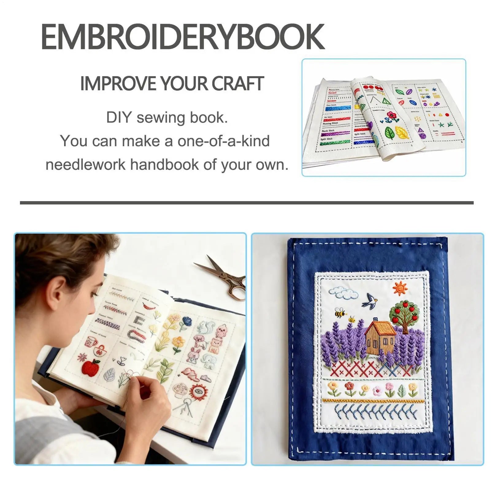 Embroidery Stitch Book for Beginners with sewing kit