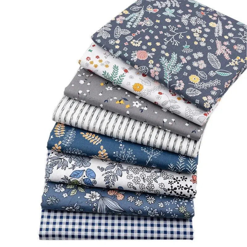 (25cm*20cm)8pcs Pink Floral Cotton Fabric Bundle
