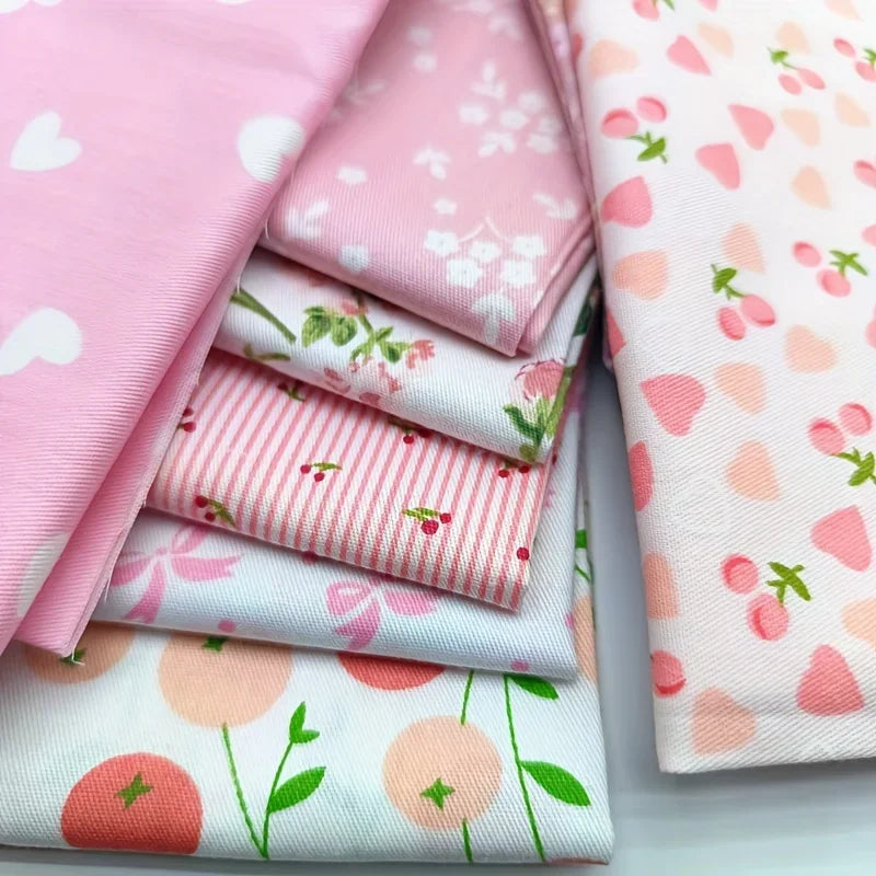 (25cm*20cm)8pcs Pink Floral Cotton Fabric Bundle