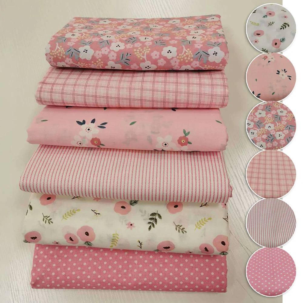 6pcs 25/50cm Floral Cotton Cloth Pre-Cut  Sewing Fabric