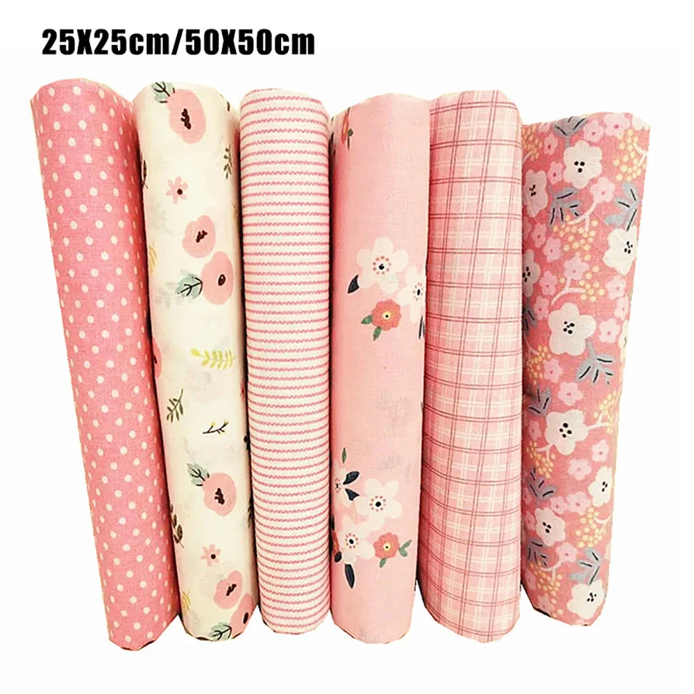 6pcs 25/50cm Floral Cotton Cloth Pre-Cut  Sewing Fabric