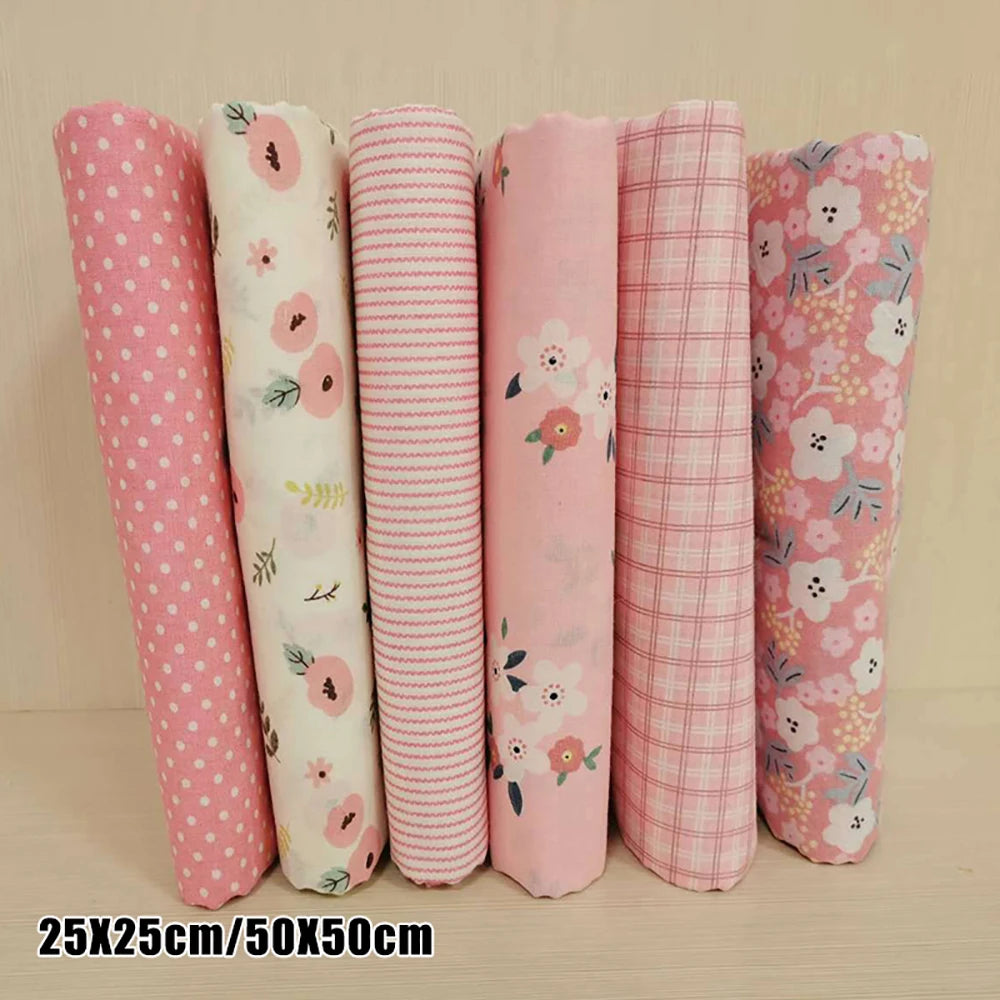 6pcs 25/50cm Floral Cotton Cloth Pre-Cut  Sewing Fabric