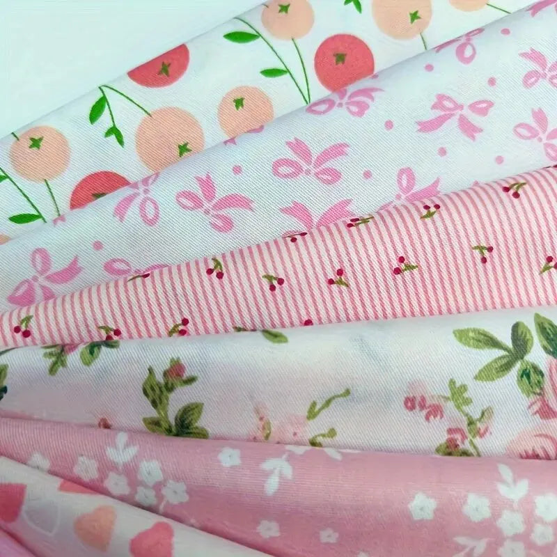 (25cm*20cm)8pcs Pink Floral Cotton Fabric Bundle