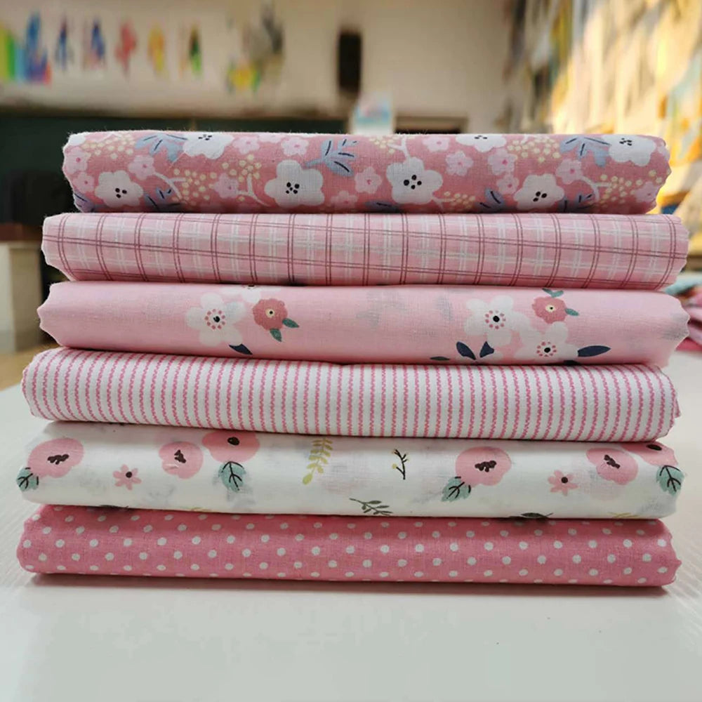 6pcs 25/50cm Floral Cotton Cloth Pre-Cut  Sewing Fabric