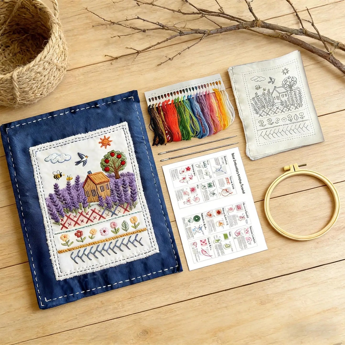 Embroidery Stitch Book for Beginners with sewing kit