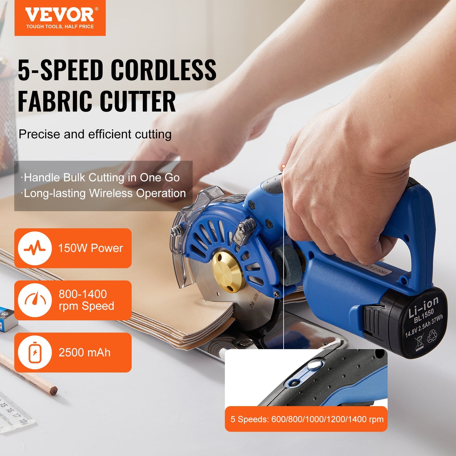 5-Speed Cordless Electric Rotary Fabric Cutting Machine
